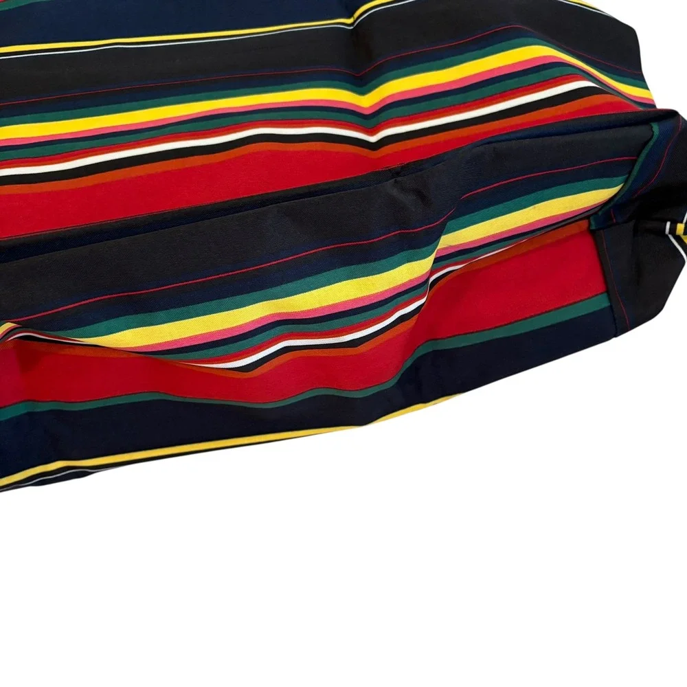 Foldable Travel Large Tote Bag Colorful‎ Striped Nylon Leather Trim